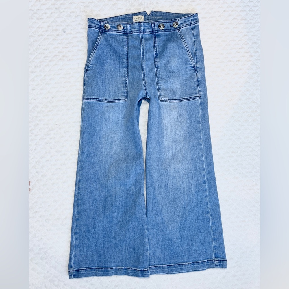 Pilcro High Rise Wide Leg Jeans size 10 30 Sailor Blue Denim y2k 80's Cropped